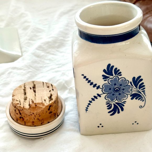 Vintage Delft Blue Blauw Hand Painted Spice Jar bottles Canister Set Tray Dutch - Picture 10 of 16